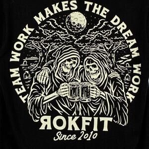 Rokfit Teamwork Shirt Men M Black Double Sided Grim Reaper Streetwear Tattoo USA